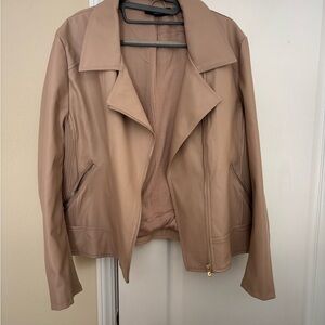 Hannah Rose Tan Leather Jacket with Wide Lapels and Cropped Length